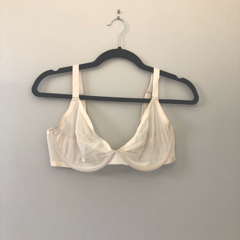 CUUP Bra 34E 34DD white mesh cup plunge bra